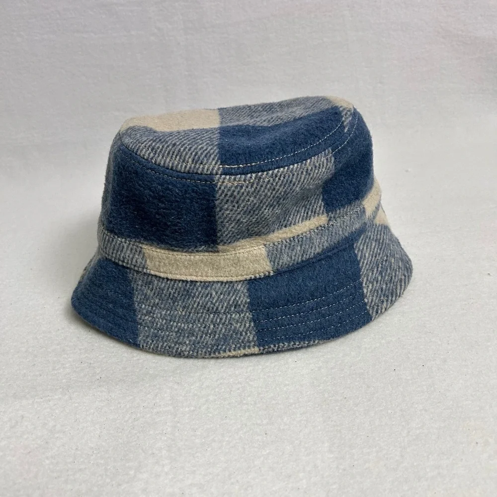 Gorpcore American Eagle Womens OS Blue Plaid Wool Blend‎ Winter Bucket Hat